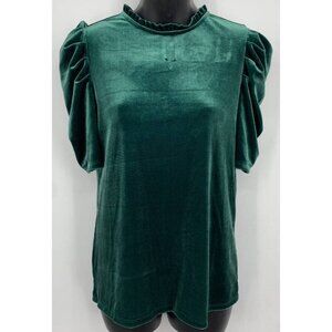 CeCe Womens Blouse Top Size XL Extra Large Green Short Sleeve Stretch Velvet New